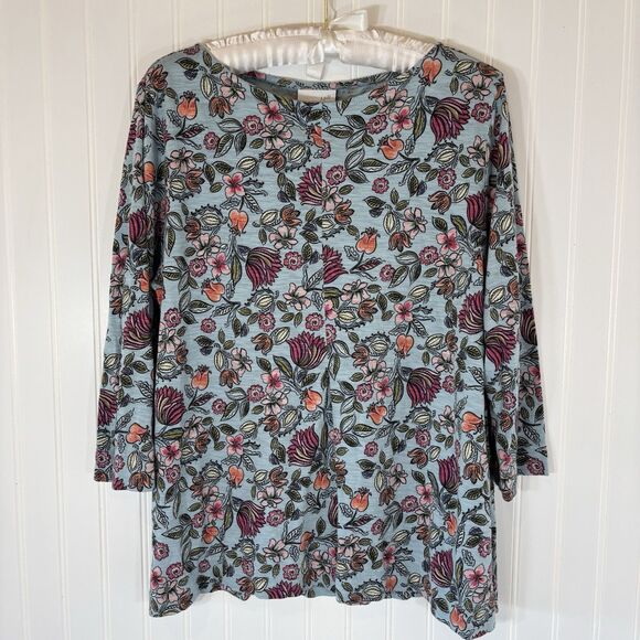 J.Jill Tops - J.Jill Womens Floral Blue Top Size L Bloomcore Feminine Colorful Lightweight